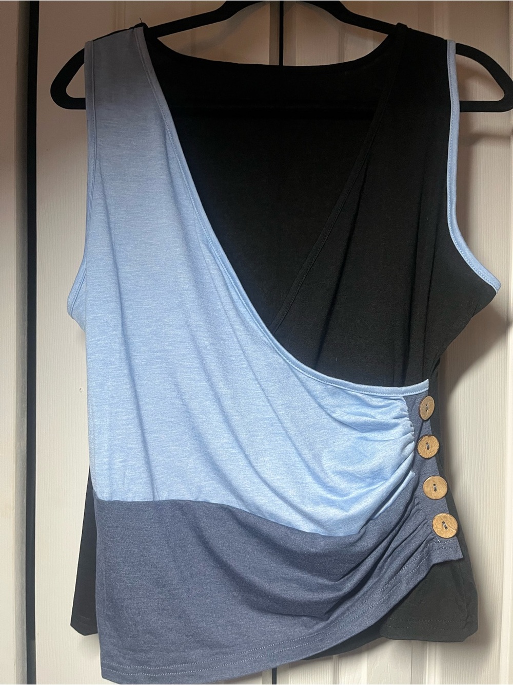 Colorblock Sleeveless Tank Top with Button Detail - Light Blue/Charcoal